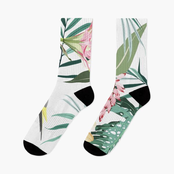 Item preview, Seamless pattern with tropical parrots. Colorful exotic yellow Bird, leaves and pink flowers, plants and branches. designed and sold by MatyKotiv.