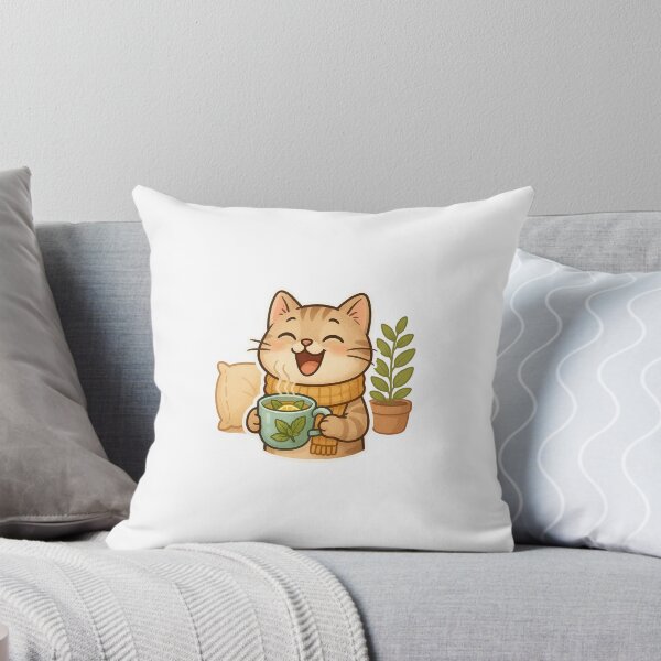 Item preview, Joyful Tea Cat Sticker – Cozy & Cute Illustration designed and sold by Victoriella-v.