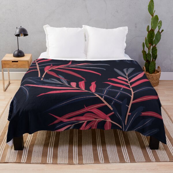 Item preview, Abstract vintage seamless tropical pattern with colorful pink blue leaves and on black background. designed and sold by MatyKotiv.
