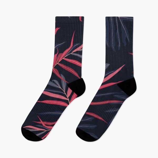 Item preview, Abstract vintage seamless tropical pattern with colorful pink blue leaves and on black background. designed and sold by MatyKotiv.