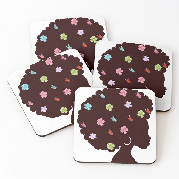 Item preview, Black woman afro with butterfly and flowers designed and sold by Printdesigns1.