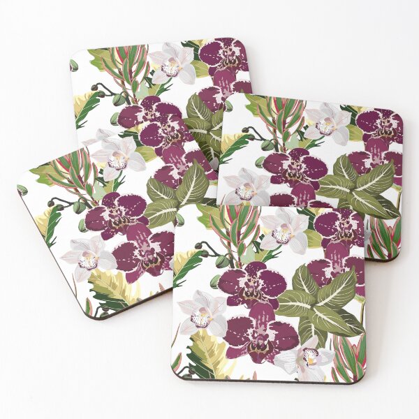Item preview, Seamless design pattern arranged with violet white orchid flower, exotic leaves and branches.  designed and sold by MatyKotiv.