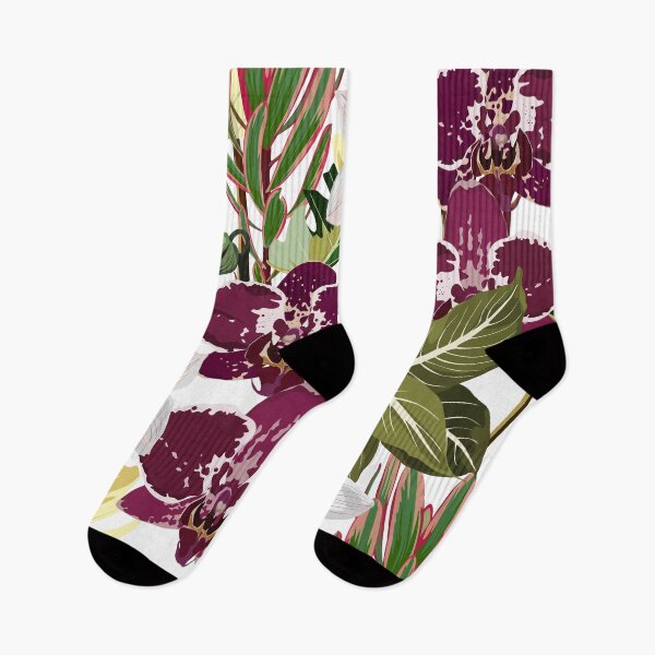 Item preview, Seamless design pattern arranged with violet white orchid flower, exotic leaves and branches.  designed and sold by MatyKotiv.