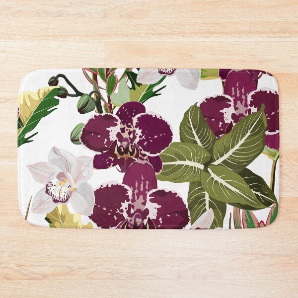Item preview, Seamless design pattern arranged with violet white orchid flower, exotic leaves and branches.  designed and sold by MatyKotiv.