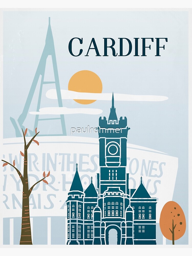 Disover Cardiff vintage poster travel Premium Matte Vertical Poster