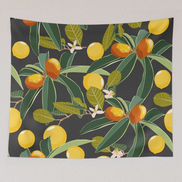 Item preview, Cartoon style seamless pattern with Fortunella or Kumquat and lemon exotic fruits, flowers and leaves. designed and sold by MatyKotiv.