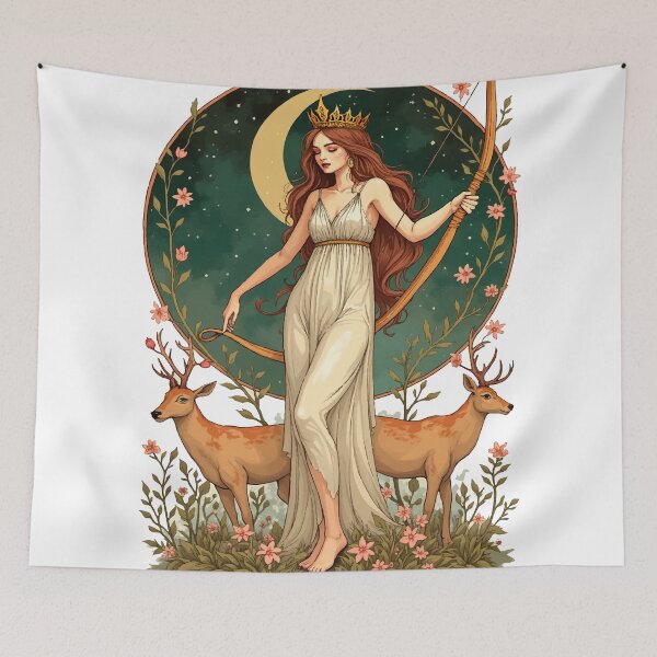 Item preview, Modern Artemis in Art Nouveau Style – Detailed Illustration of the Goddess of the Hunt and the Moon designed and sold by  Ojo de Lilith.