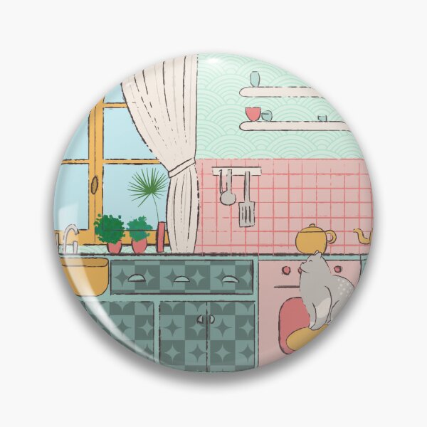 Item preview, Cozy Vintage Kitchen with Cat – Whimsical Pastel Home Scene designed and sold by CraftedChapters.
