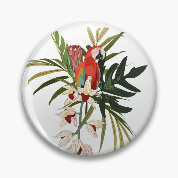 Item preview, Tropical composition with orchid, protea flowers, leaves and parrot bird. designed and sold by MatyKotiv.