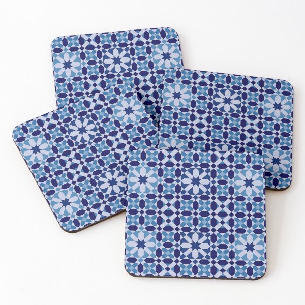 Item preview, White Floral Motif – Elegant Blue Mosaic designed and sold by Tarjiart.