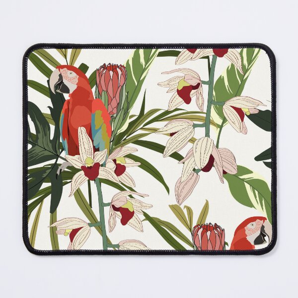 Item preview, Seamless pattern with tropical red parrots. Colorful exotic Birds, leaves, orchids flowers, plants and branches. designed and sold by MatyKotiv.