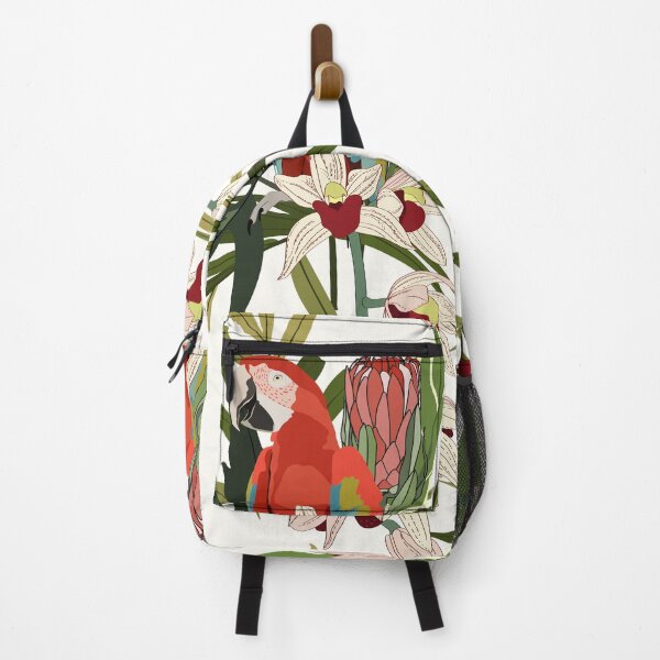 Item preview, Seamless pattern with tropical red parrots. Colorful exotic Birds, leaves, orchids flowers, plants and branches. designed and sold by MatyKotiv.