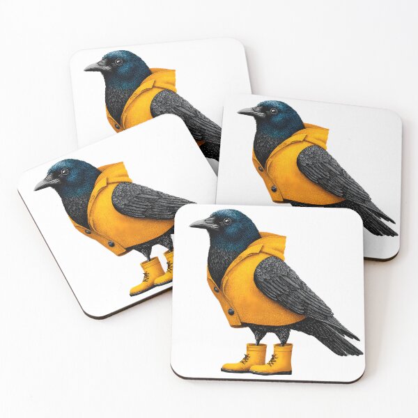 Item preview, A crow wearing rain boots and a yellow poncho designed and sold by wonderisland.