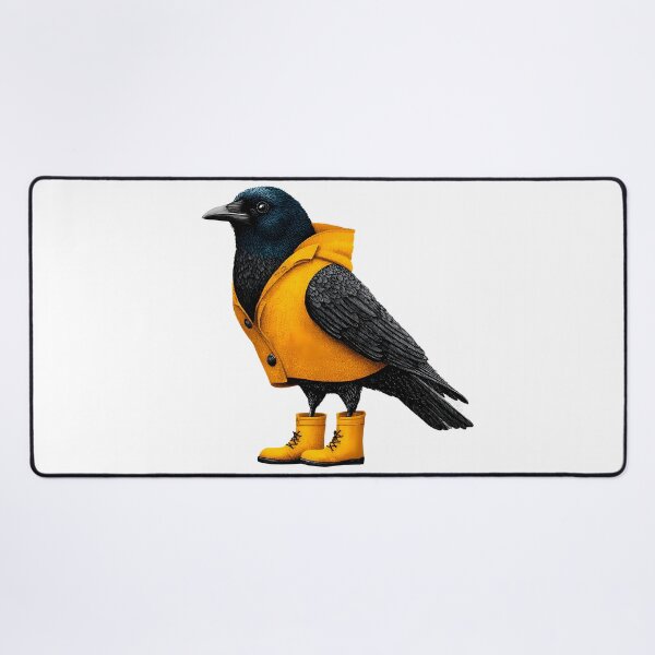 Item preview, A crow wearing rain boots and a yellow poncho designed and sold by wonderisland.