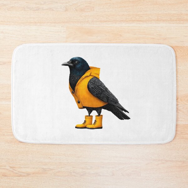 Item preview, A crow wearing rain boots and a yellow poncho designed and sold by wonderisland.