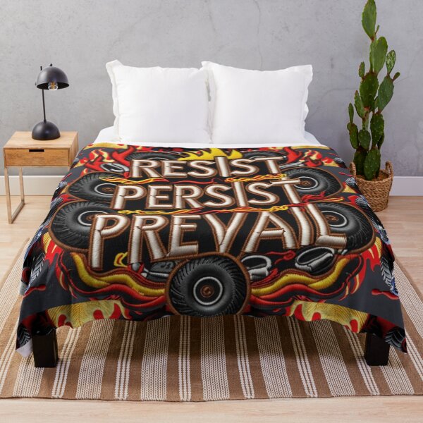 Item preview, Resist Persist Prevail Tire Flame Embroidered Patch Style Burnout Design designed and sold by ArtDesignTp.
