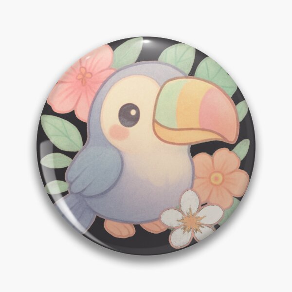Item preview, Copy of Whimsical cute happy tuocan with tropical flowers black background designed and sold by Like a Kid Designs.