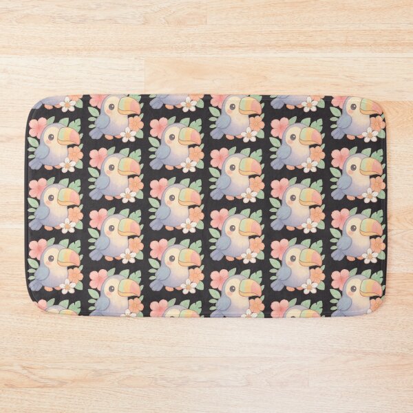 Item preview, Copy of Whimsical cute happy tuocan with tropical flowers black background designed and sold by Like a Kid Designs.