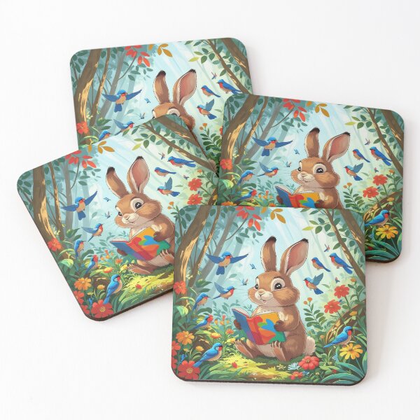 Item preview, Dad Bunny sitting reading a book under a tree designed and sold by Nature's Palette.