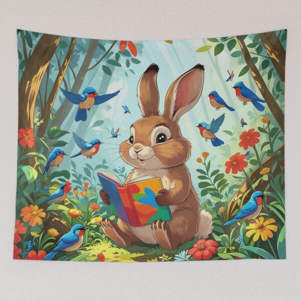 Item preview, Dad Bunny sitting reading a book under a tree designed and sold by Nature's Palette.