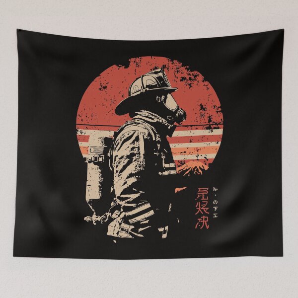 Item preview, Firefighter – Hero in Mask with Sunset Smoke Background designed and sold by TuncGK.