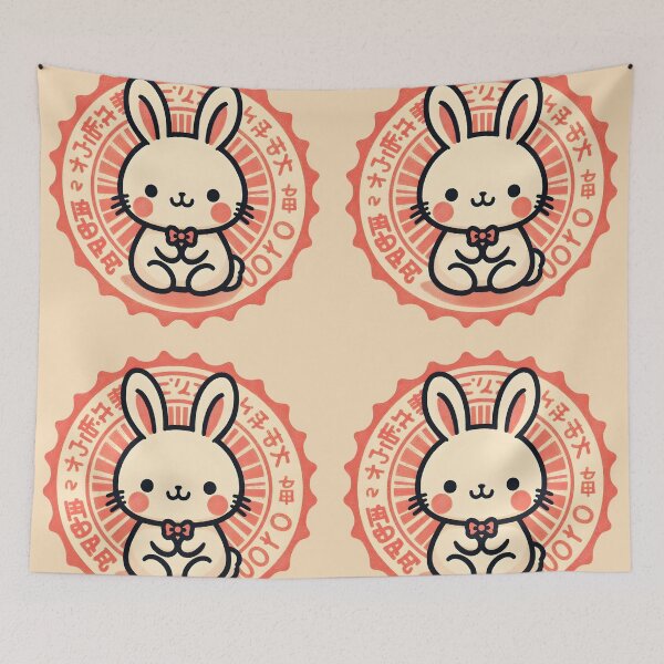 Item preview, Vintage Japanese Bunny Circle Stamp – Red Beige designed and sold by EmeraldeaArt.