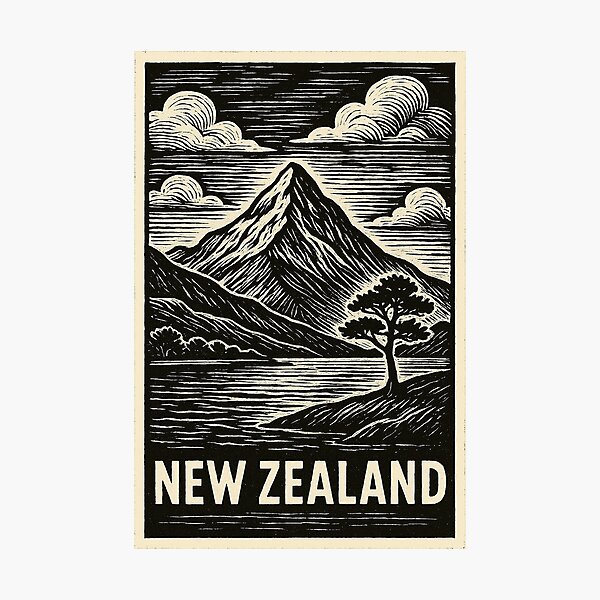 Item preview, New Zealand Linocut Style  designed and sold by Thistle-TShop.