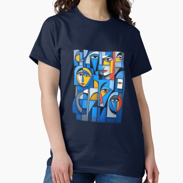 Aperçu de l'œuvre ?️ Réflexions fragmentées – Portraits cubistes en bleu et or créée et vendue par Abisartandstore.