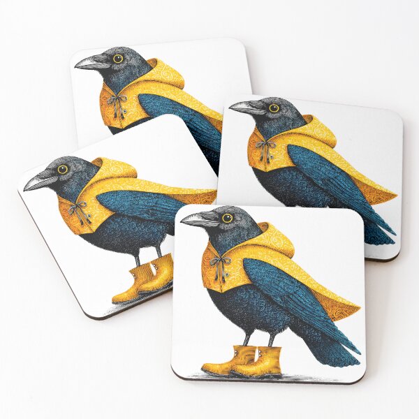 Item preview, crow wearing rain boots and a yellow poncho designed and sold by wonderisland.