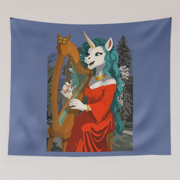 Item preview, Harp playing Unicorn with Butterfly designed and sold by KlakkDrawsStuff.