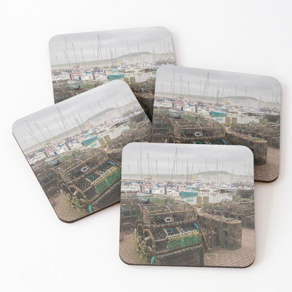 Item preview, Lobster Pots and Boats – Misty Harbour Scene, Scarborough designed and sold by bailey-cooper.