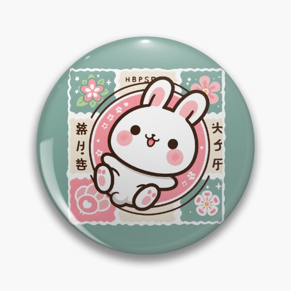 Item preview, Kawaii Japanese Bunny Stamp – Vintage Modern Floral Vibes designed and sold by EmeraldeaArt.