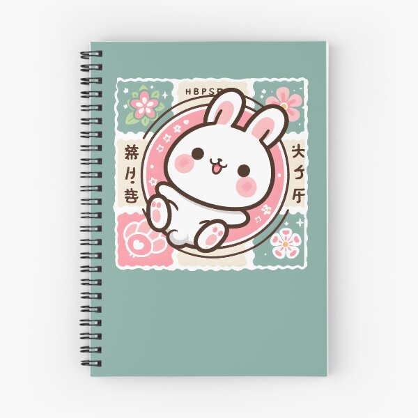 Item preview, Kawaii Japanese Bunny Stamp – Vintage Modern Floral Vibes designed and sold by EmeraldeaArt.