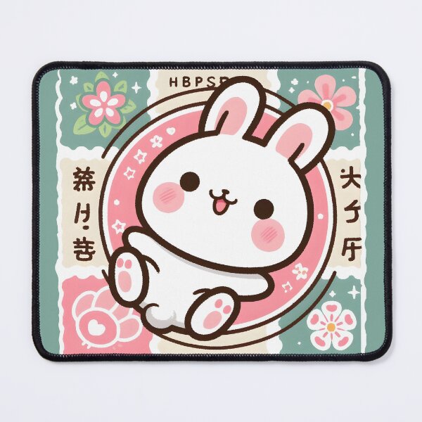 Item preview, Kawaii Japanese Bunny Stamp – Vintage Modern Floral Vibes designed and sold by EmeraldeaArt.
