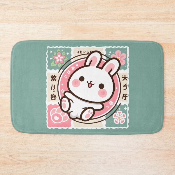 Item preview, Kawaii Japanese Bunny Stamp – Vintage Modern Floral Vibes designed and sold by EmeraldeaArt.