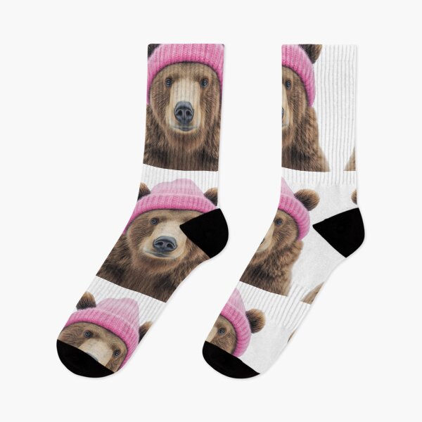 Item preview, Cozy Bear Wearing Pink Winter Hat Trendy Animal Fashion Artwork designed and sold by LazyOwlStore.