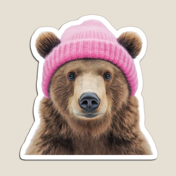 Item preview, Cozy Bear Wearing Pink Winter Hat Trendy Animal Fashion Artwork designed and sold by LazyOwlStore.
