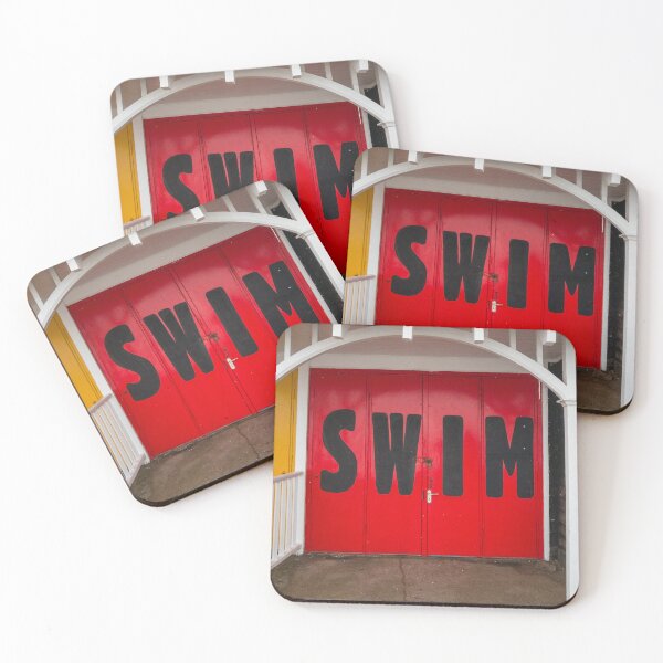 Item preview, SWIM - word painted onto red doors. Seaside vibe. designed and sold by bailey-cooper.