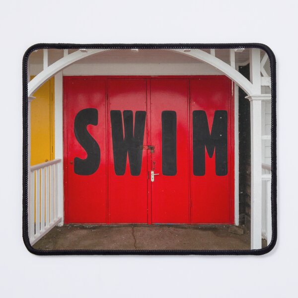 Item preview, SWIM - word painted onto red doors. Seaside vibe. designed and sold by bailey-cooper.