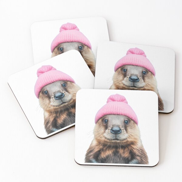 Item preview, Cozy Beaver Wearing Pink Winter Hat Trendy Animal Fashion Artwork designed and sold by LazyOwlStore.