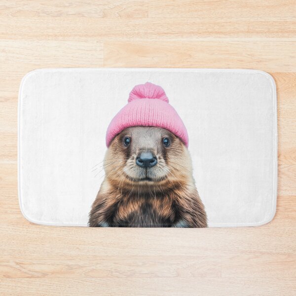 Item preview, Cozy Beaver Wearing Pink Winter Hat Trendy Animal Fashion Artwork designed and sold by LazyOwlStore.