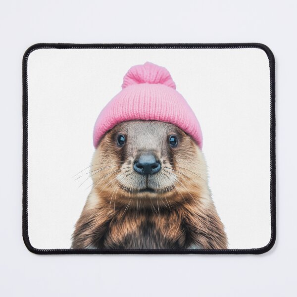 Item preview, Cozy Beaver Wearing Pink Winter Hat Trendy Animal Fashion Artwork designed and sold by LazyOwlStore.