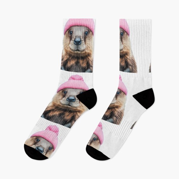 Item preview, Cozy Beaver Wearing Pink Winter Hat Trendy Animal Fashion Artwork designed and sold by LazyOwlStore.