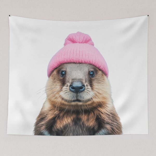 Item preview, Cozy Beaver Wearing Pink Winter Hat Trendy Animal Fashion Artwork designed and sold by LazyOwlStore.