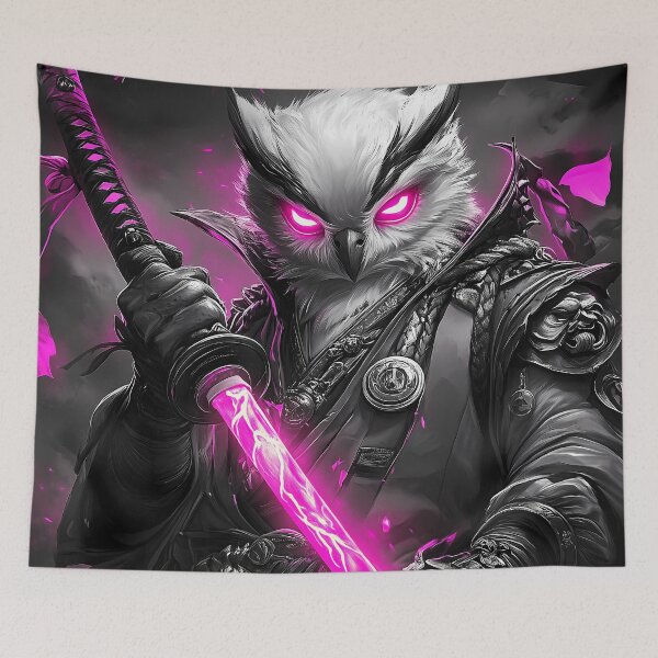 Item preview, Animal Snowy Owl Warrior Pink Blade Fierce Sakura Petals Samurai Battle designed and sold by korinekiljoe.