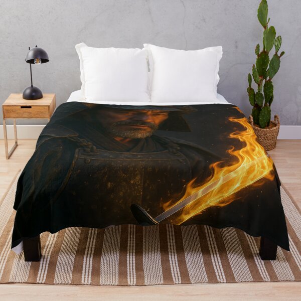 Item preview, Unyielding Warrior with Flaming Japanese Sword designed and sold by EvokeInspire.