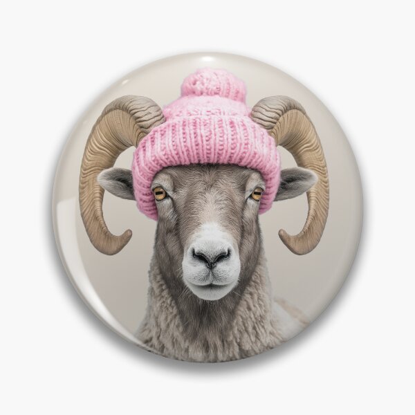 Item preview, Cozy Bighorn Sheep Wearing Pink Winter Hat Trendy Animal Fashion Artwork designed and sold by LazyOwlStore.