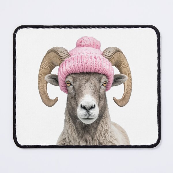 Item preview, Cozy Bighorn Sheep Wearing Pink Winter Hat Trendy Animal Fashion Artwork designed and sold by LazyOwlStore.