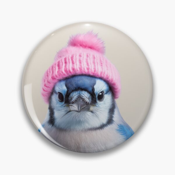 Item preview, Cozy Blue Jay Wearing Pink Winter Hat Trendy Animal Fashion Artwork designed and sold by LazyOwlStore.