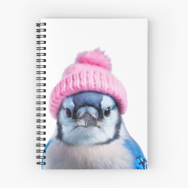 Item preview, Cozy Blue Jay Wearing Pink Winter Hat Trendy Animal Fashion Artwork designed and sold by LazyOwlStore.